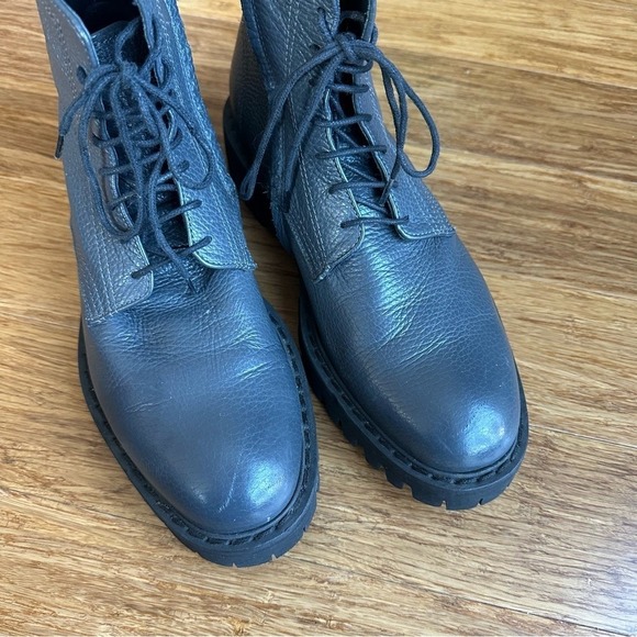 BRUNO BORDESE Grunge Blue Leather Chunky Lace Up Zip Combat Boots Men\'s EU 41.5